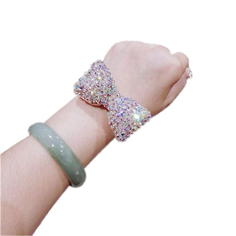 Xiwstar 2Pcs Luxury Bling Crystal Hair Bands Korean Fashion Rhinestone Bracelet Hair Bow Ties Scrunchies for Women Girls - Image 5